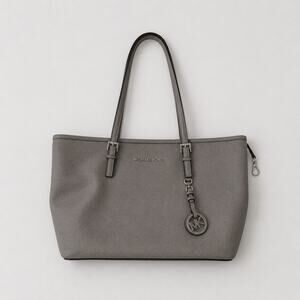 Michael Kors Pebble Gray Pebbled Leather Tech Tote Laptop Work Bag Shoulder Bag